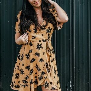 Tan Wrap Sundress with Flutter Sleeves